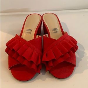 Red Ruffled Low Red Heels Sandals by Liz Claiborne